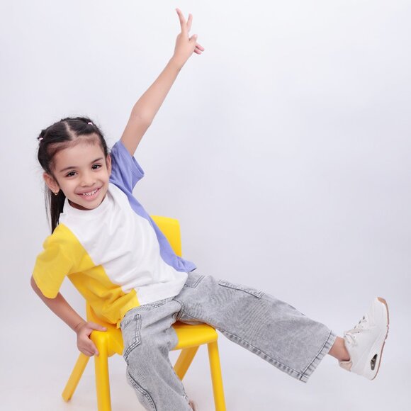 NEW Unisex Kids Colorblock T Shirt - Boy/Girl 100% Pure Cotton - Picture 1 of 4